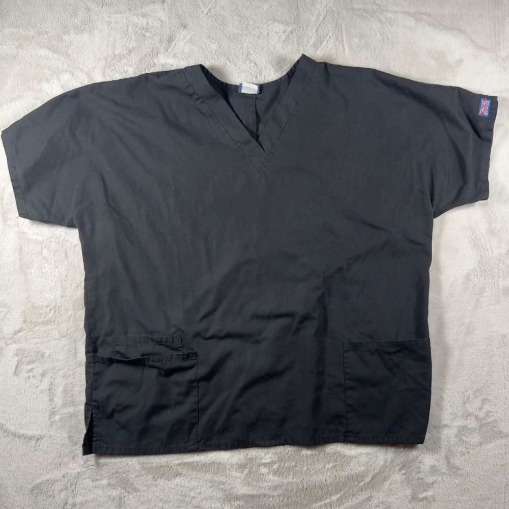 Cherokee Workwear Black V-Neck Scrub Top Short Sleeve Pockets Mens‎ XL 21650